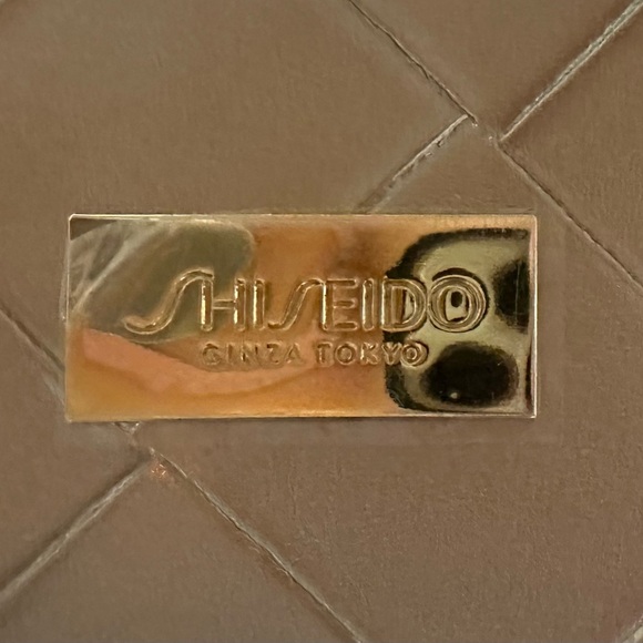 SHISEIDO Makeup Bag Goldtone Faux Leather Cosmetic Toiletry Pouch - Picture 3 of 6